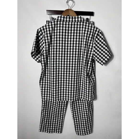Keith Haring Pajama Set Womens Medium Black Gingham Check Heart Love Cotton - Picture 6 of 15